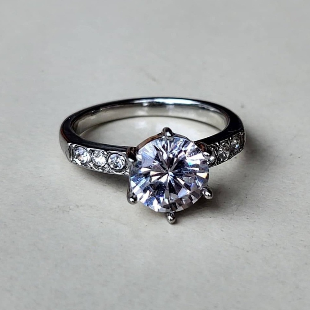 Silver Tone Cubic Zirconia Solitaire Accent Ring S 9.25 Clear Stone